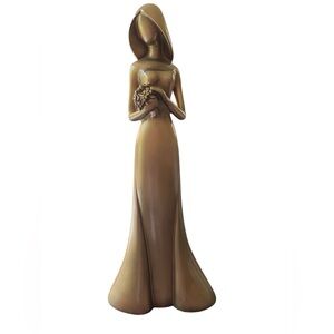 Haley Max “beauty” gold metallic woman holding bouquet, 11” tall